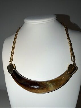 Vintage Signed Celebrity NY Gold-Tone & Marble Crescent Necklace
